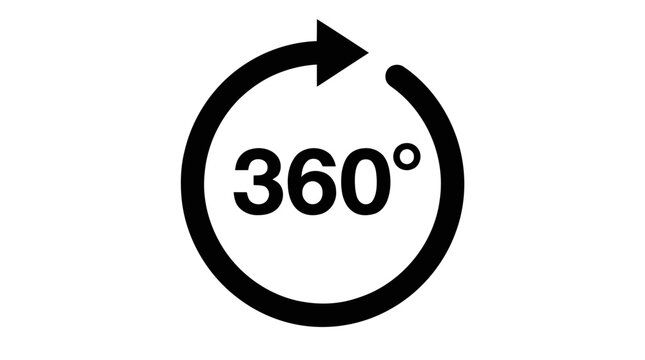 Vector illustration of 360 degrees rotation symbol icon on a transparent background