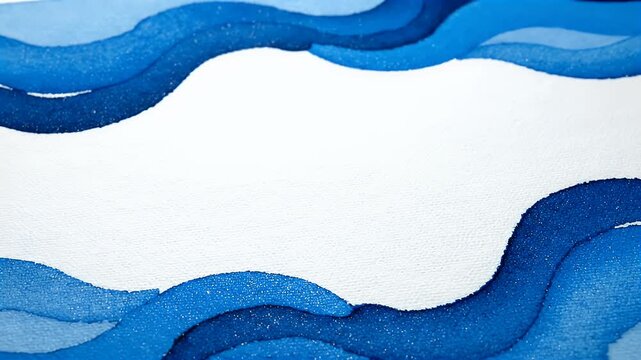 Abstract wavy lines in varying shades of blue on textured paper