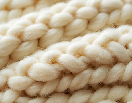 Cream colored chunky knitted wool texture with soft natural light