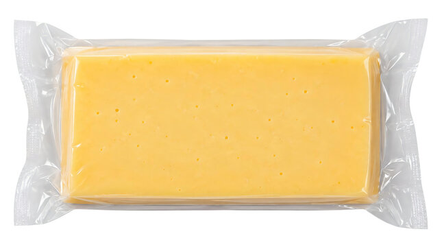 Cheese block in vacuum packaging isolated on transparent background