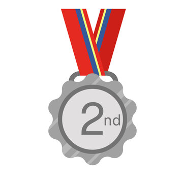 Second Place Silver Neck Ribbon Medal Flat Illustration for Tournament Runner Up