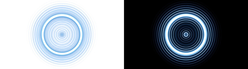 Blue Concentric circles glowing outward in a radar like ripple pattern useful for technology designs with PNG, Transparent and Black Background Versions © Nyxthrasza