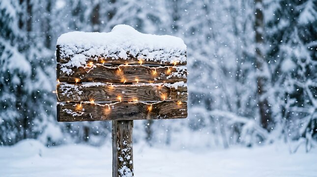 Snow covered mailbox in a winter landscape with falling snow and blurred background