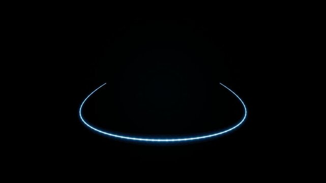Minimalist blue neon light arch on black background