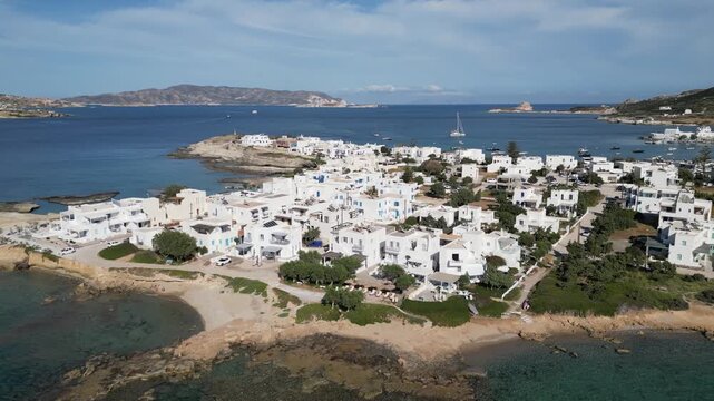 Panoramic Aerial View Of Pollonia Harbor And Village, Milos, Greece