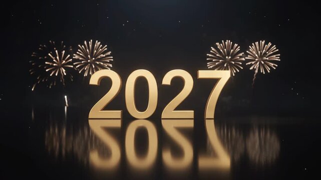 Gold 2027 Numbers and Fireworks Display for New Year Celebration
