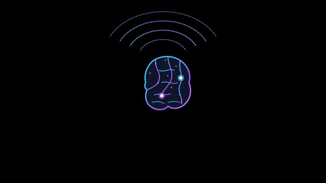 Minimalist Vector Human Brain Emitting Thought Frequency Waves 4K 60fps