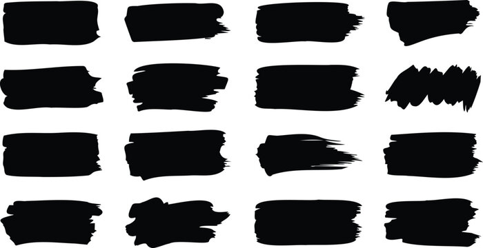 Black paint brush stroke block set. grunge censorship bars and redacted boxes for confidential text or headline background. Vector rough marker banner pack