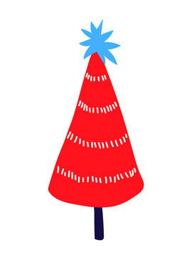 Retro christmas tree vector with retro stylized pine fir tree. Vintage holiday design in vibrant colors and patterns isolated on white background for festive decoration