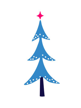 Retro christmas tree vector with retro stylized pine fir tree. Vintage holiday design in vibrant colors and patterns isolated on white background for festive decoration