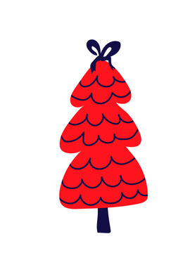 Retro christmas tree vector with retro stylized pine fir tree. Vintage holiday design in vibrant colors and patterns isolated on white background for festive decoration