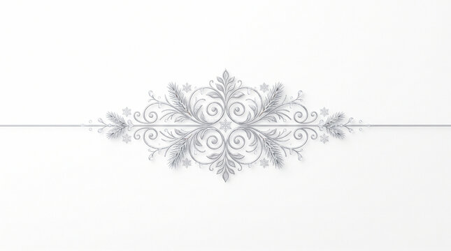 Decorative Silver Christmas Floral Ornament Border on White Background