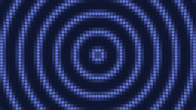 Abstract Blue Concentric Pixelated Circles Creating A Glowing Digital Wave Pattern On A Dark Background
