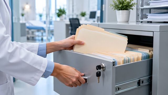 Healthcare worker securing confidential medical records