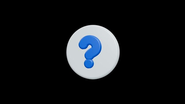 Glossy blue circular button with light blue question mark 3D icon