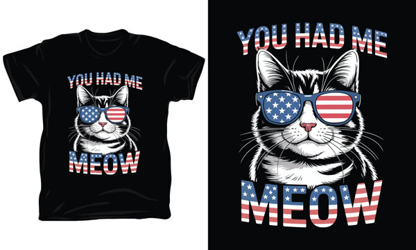 Tabby cat wearing patriotic sunglasses with pun text t-shirt graphic.