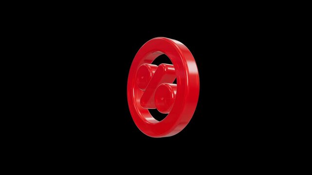 Glossy 3D red percent sign inside circular border