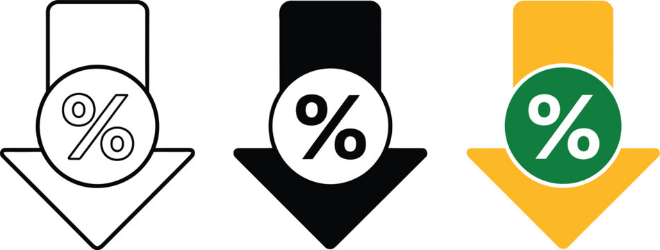 Percentage discount icon with downward vector illustration