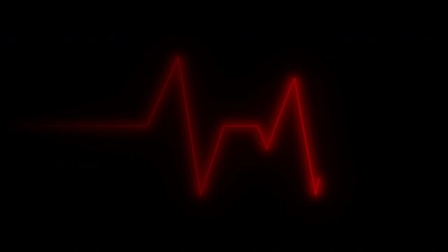 Cardiograph recording pulse featuring heartbeat flatline on black background. 4k animation