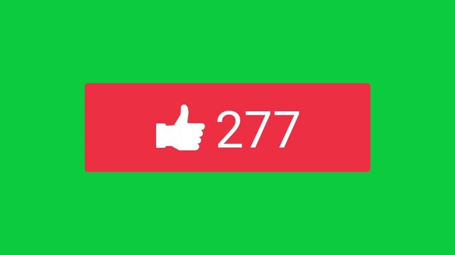 Social Media Thumbs Up Like Counter Animation Overlay with Green Screen Chroma Key