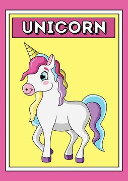Cute Magical Unicorn Fantasy Animal Educational Flashcard