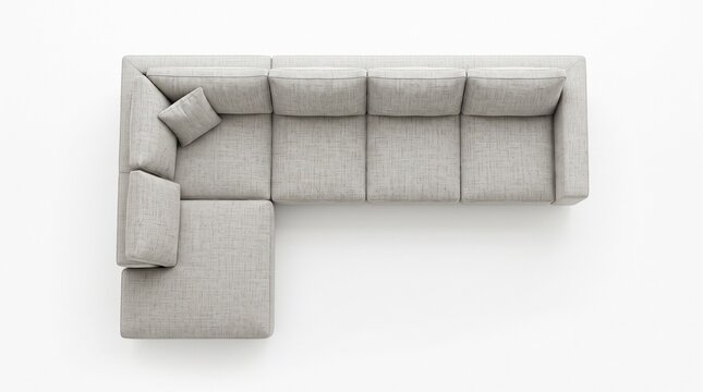 Top view of a modern light gray l shaped sectional sofa