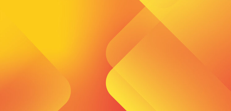 Vibrant orange and yellow geometric abstract shapes featuring smooth curves, dynamic diagonal lines, and modern gradients