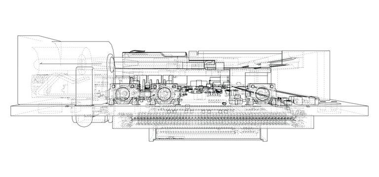 industrial machine wireframe illustration. Vector