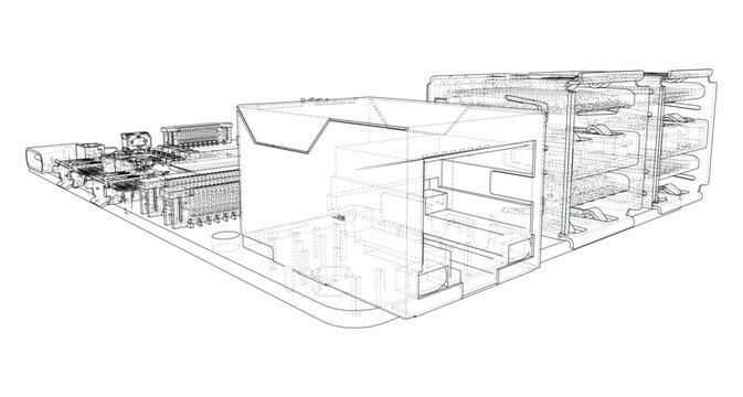 computer hardware wireframe illustration. Vector