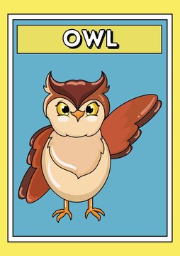 Cute Cartoon Owl Bird Educational Flashcard for Children