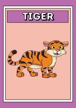 Cute Cartoon Tiger Cub Wild Animal Educational Flashcard