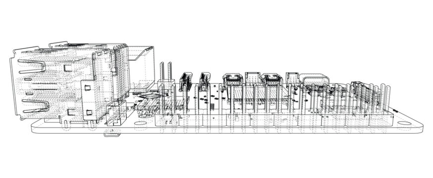 circuit board wireframe illustration. Vector