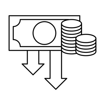 Money coin arrow down expense loss vector icon