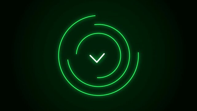 Neon Green Futuristic Circular Checkmark HUD Icon Animation on Dark Background