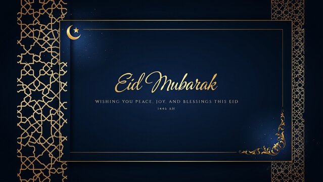 Eid greeting card with moon with featuring ornate patterns starry sky background elegant eid