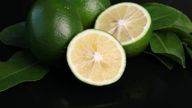  lime and lemon on a dark background