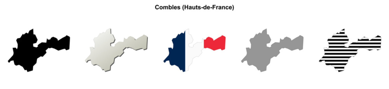 Combles (Hauts-de-France) blank outline map set