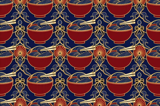 Exclusive National Noodle Day Seamless Pattern, Luxurious Ramen and Pasta Culinary Art Background