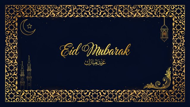 Elegant eid celebration border design with mosque silhouette with decorative border highlights