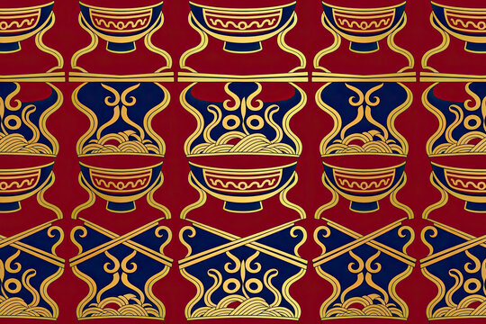 Exclusive National Noodle Day Seamless Pattern, Luxurious Ramen and Pasta Culinary Art Background