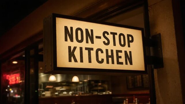 Non stop kitchen. 24 hours. 24/7.