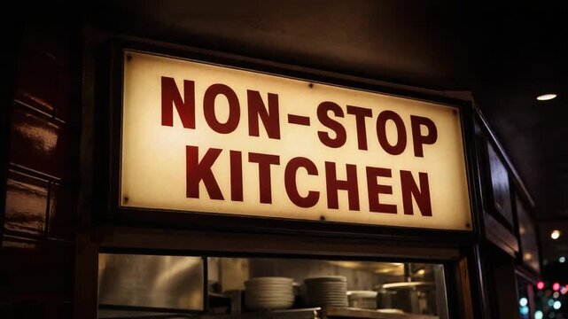 Non stop kitchen. 24 hours. 24/7.