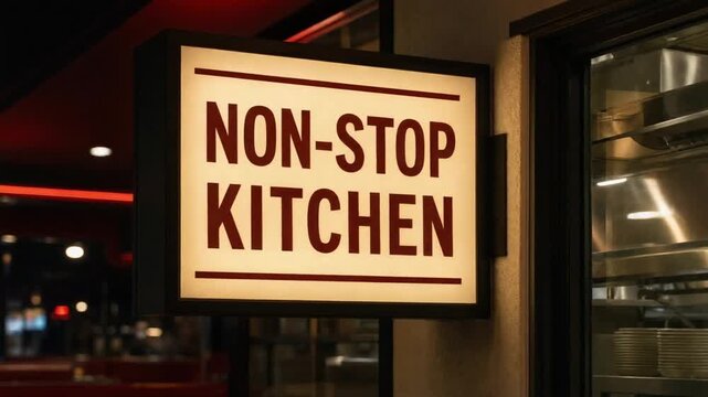 Non stop kitchen. 24 hours. 24/7.