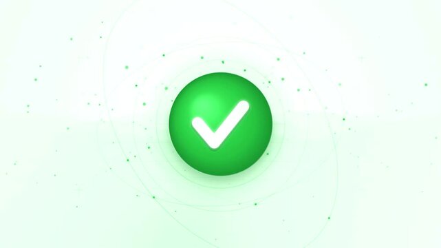 Modern 3D Green Sphere with Checkmark Floating with Orbital Particle Rings