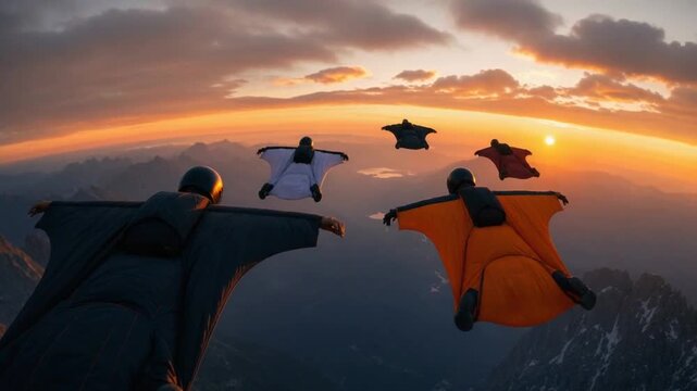 People practicing wingsuit flying.