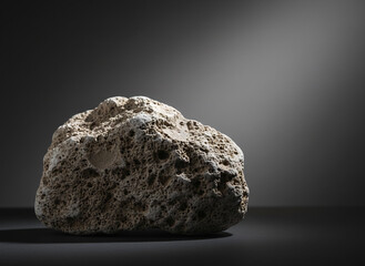 Obraz premium Porous pumice stone up close, surfaces showing honest wear and use, moody low-key light with a single highlight