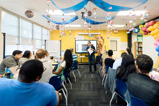 Teachers at an afterschool meeting