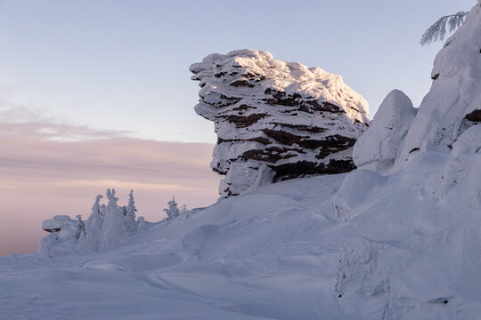 Snowy Rocks in Winter Light