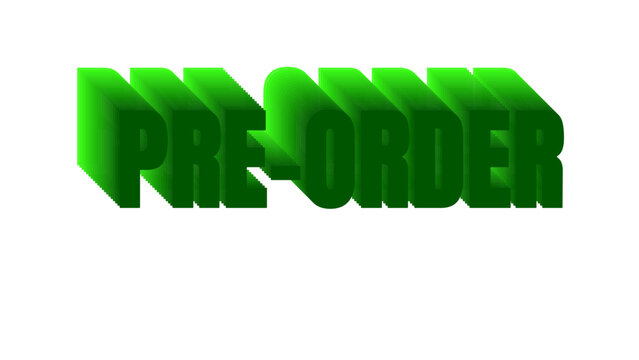 Bright green three dimensional text effect announcing pre order for new product launches and shopping