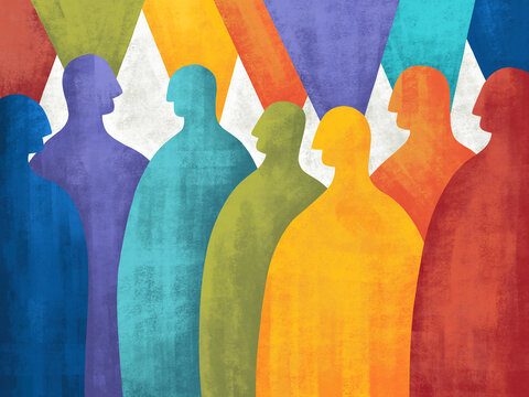 Colorful silhouettes in an abstract setting